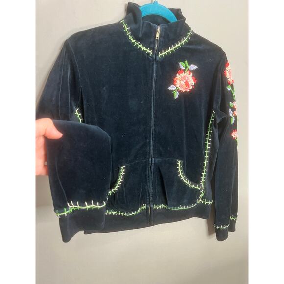 Oliver Escio Black Suede Jacket Floral VTG Fairy Coquette Y2K Rose Comfort Y2K - Picture 7 of 10